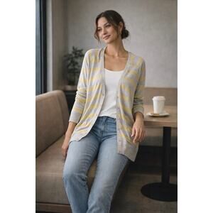 Caslon XL Yellow Stripe Cardigan Pima Cotton Lightweight V Neck